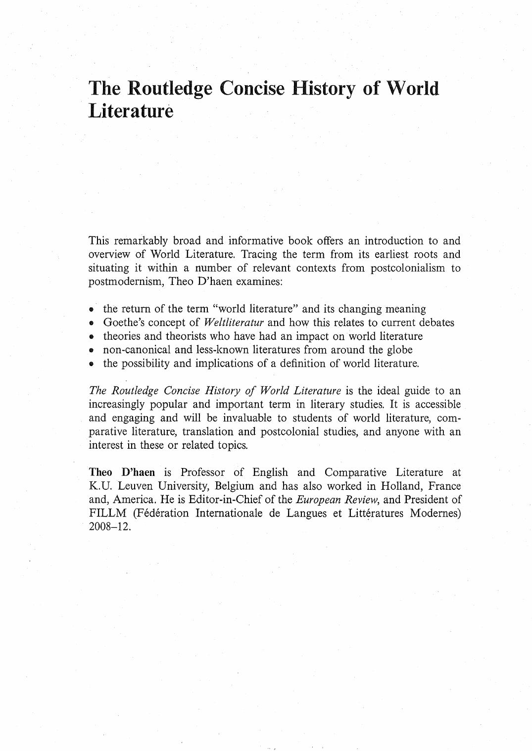 The Routledge Concise History of World Literature by Theo D’haen
