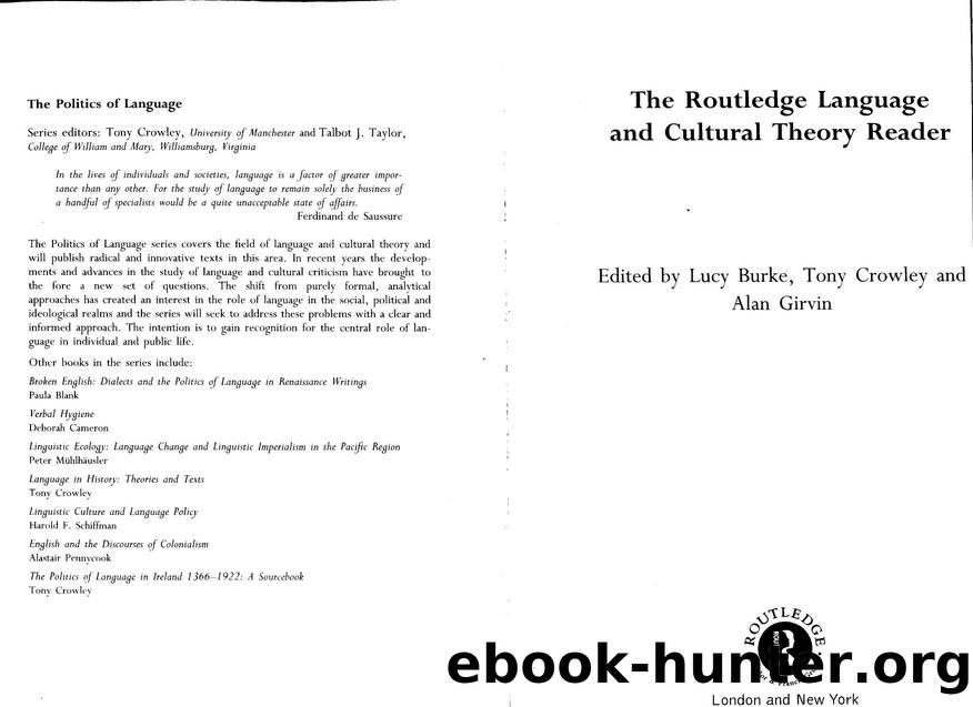 The Routledge language and cultural theory reader by Unknown