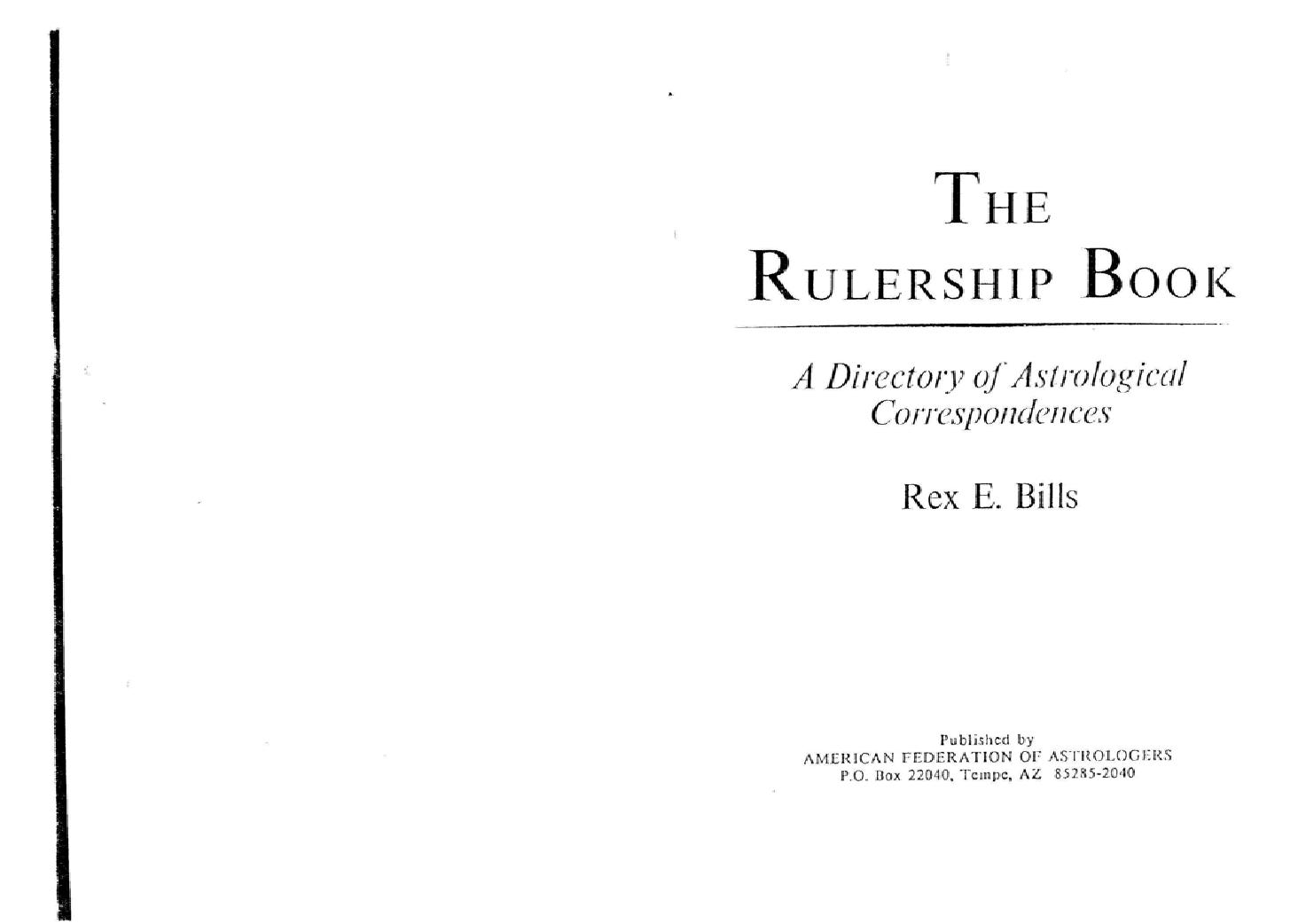 The Rulership Book by Rex E. Bills