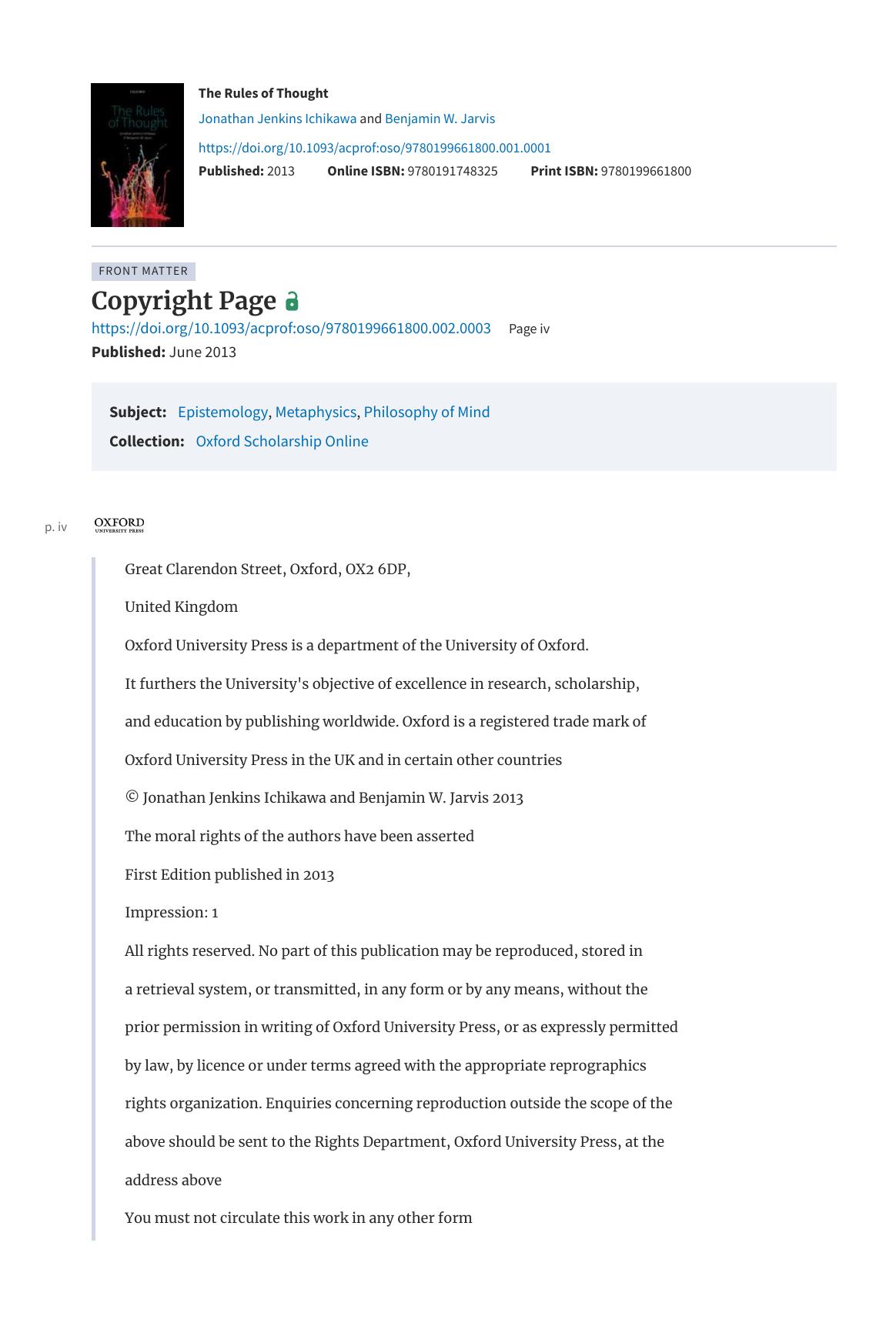The Rules of Thought by Jonathan Jenkins Ichikawa Benjamin W. Jarvis