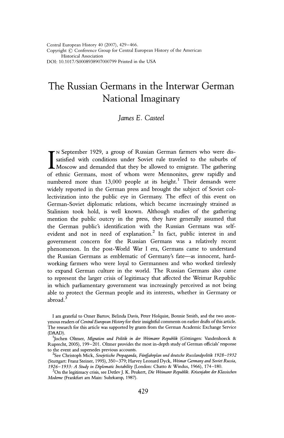 The Russian Germans in the Interwar German National Imaginary by Unknown