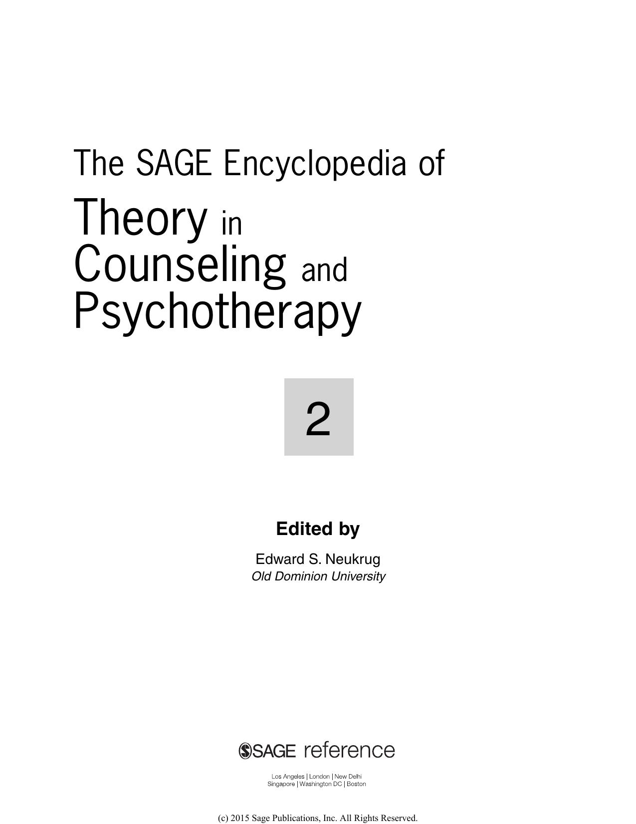 The SAGE Encyclopedia of Theory in Counseling and Psychotherapy - Volume 2 by Edward S. Neukrug (editor)