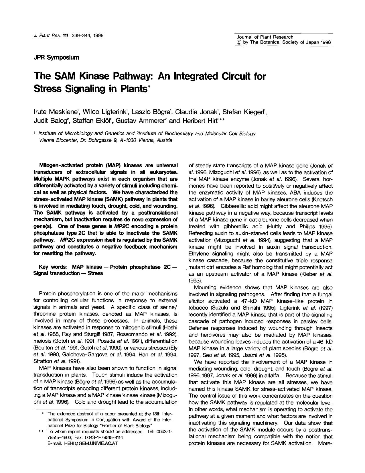 The SAM kinase pathway: An integrated circuit for stress signaling in plants by Unknown