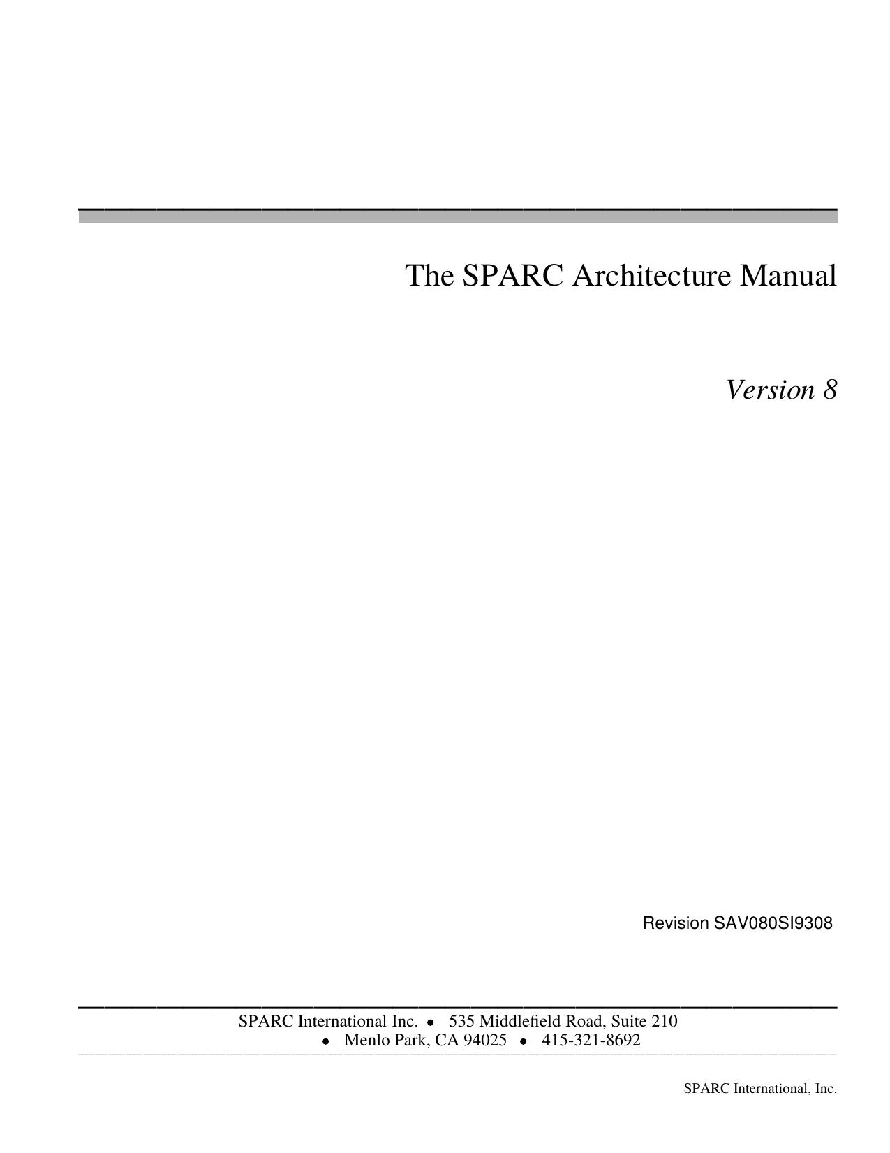 The SPARC Architecture Manual Version 8 by Unknown