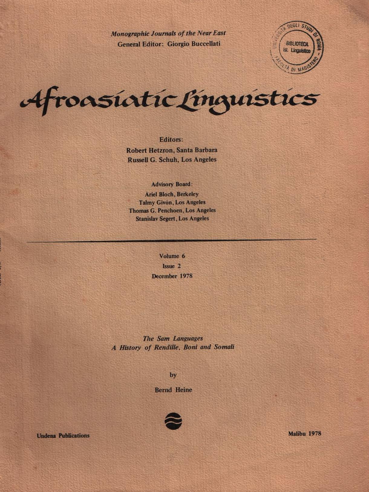 The Sam languages : a history of Rendille, Boni, and Somali by Bernd Heine
