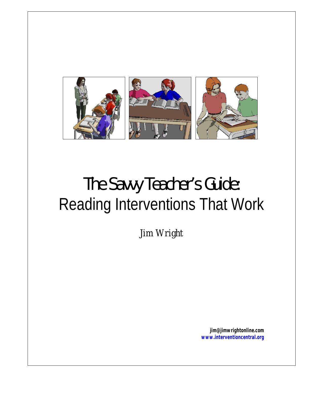 The Savvy Teacher's Guide. Reading Interventions That Work by Wright Jim