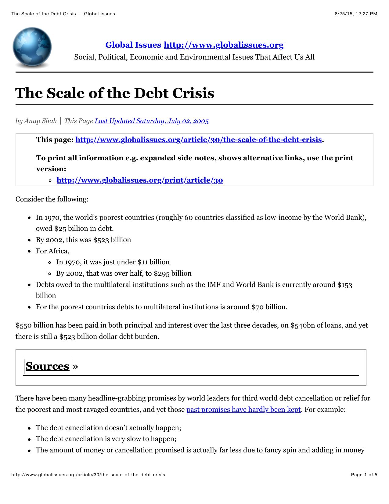 The Scale of the Debt Crisis â Global Issues by Debt Crisis II