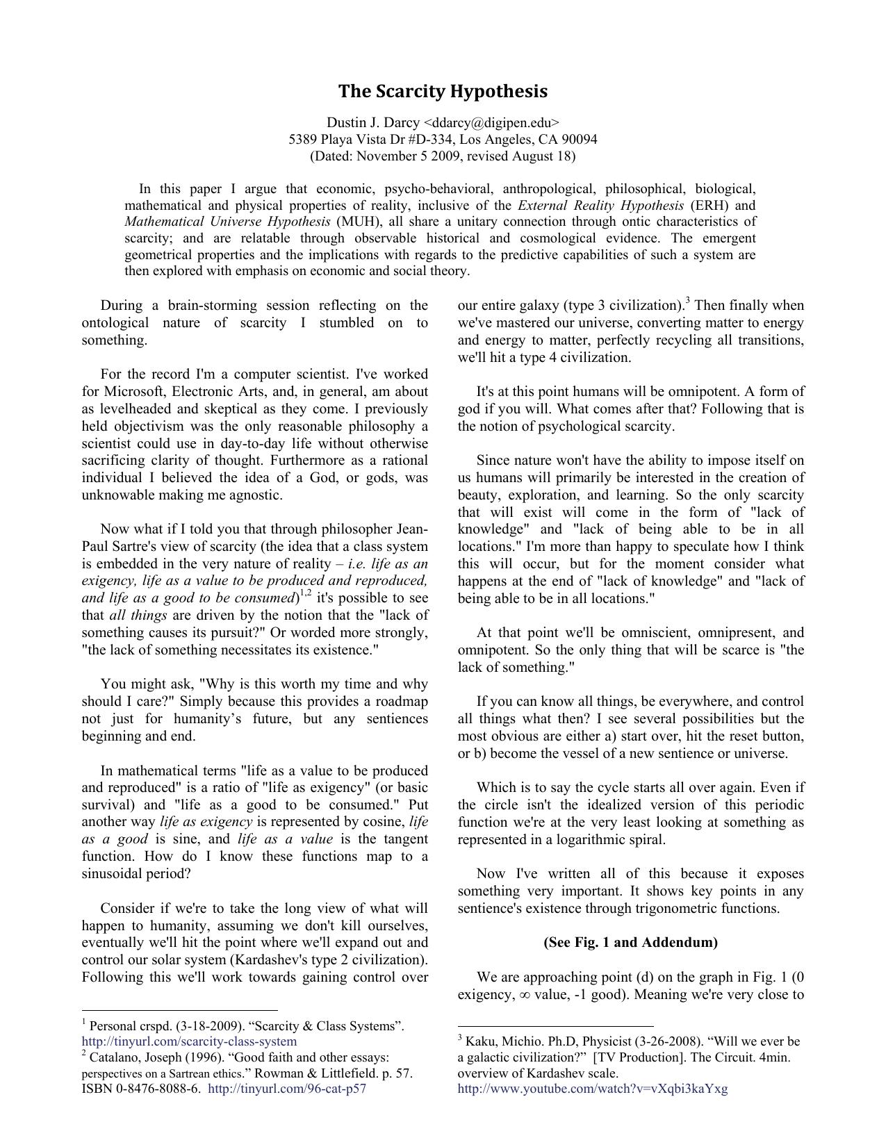 The Scarcity Hypothesis v2.1.2 by Dustin J. Darcy