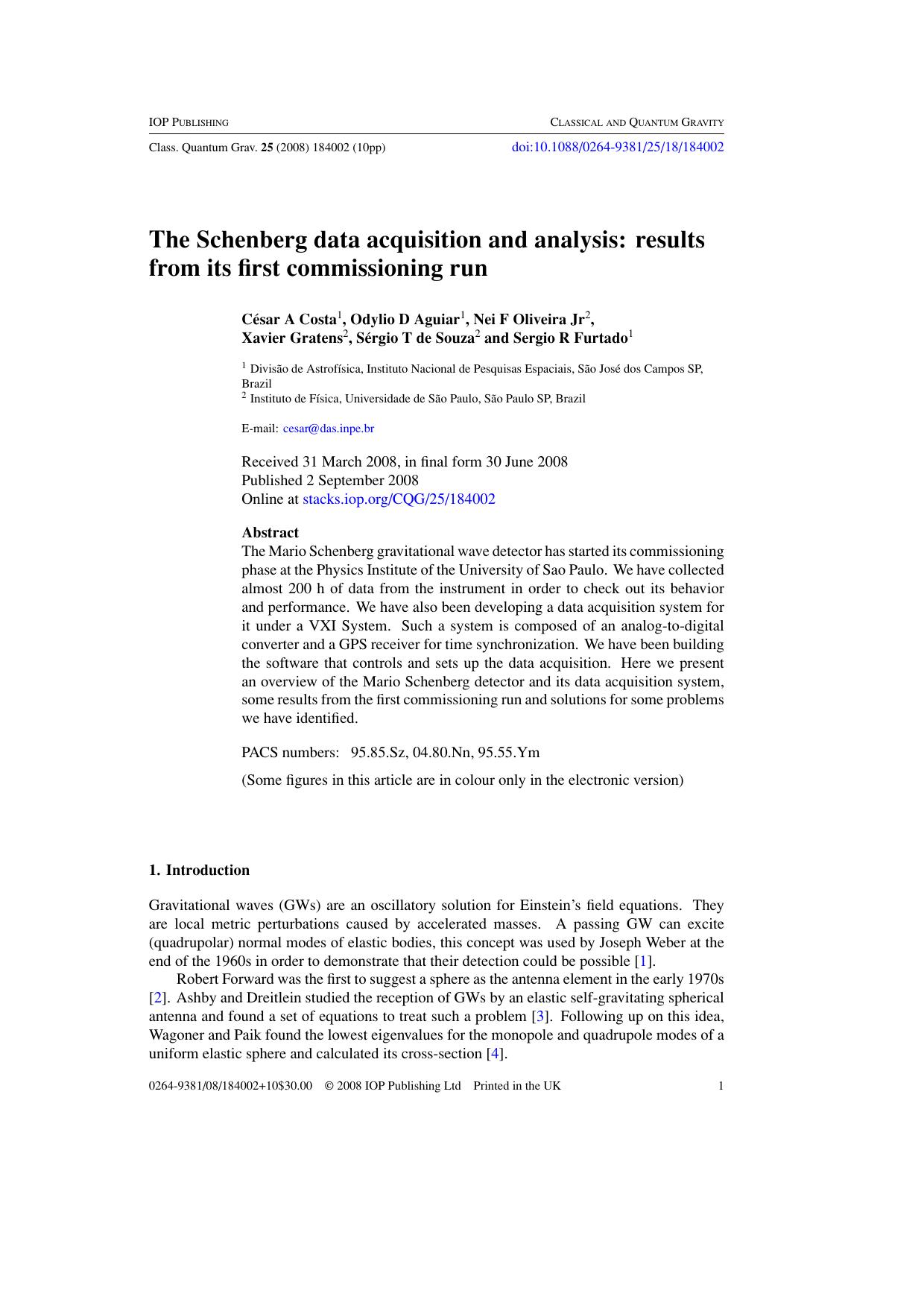 The Schenberg data acquisition by C A Costa et al