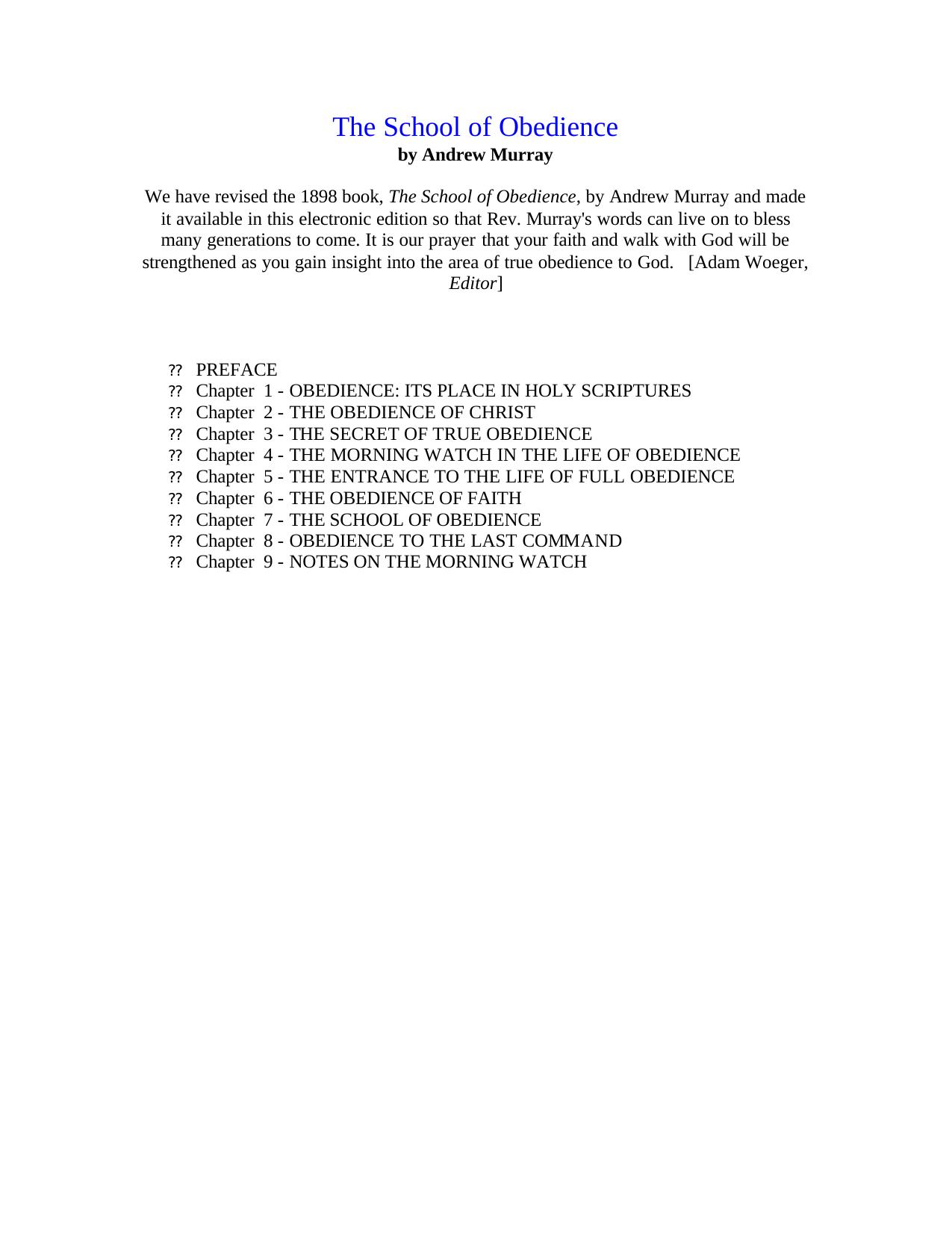 The School of Obedience by Andrew Murray.PDF by bob