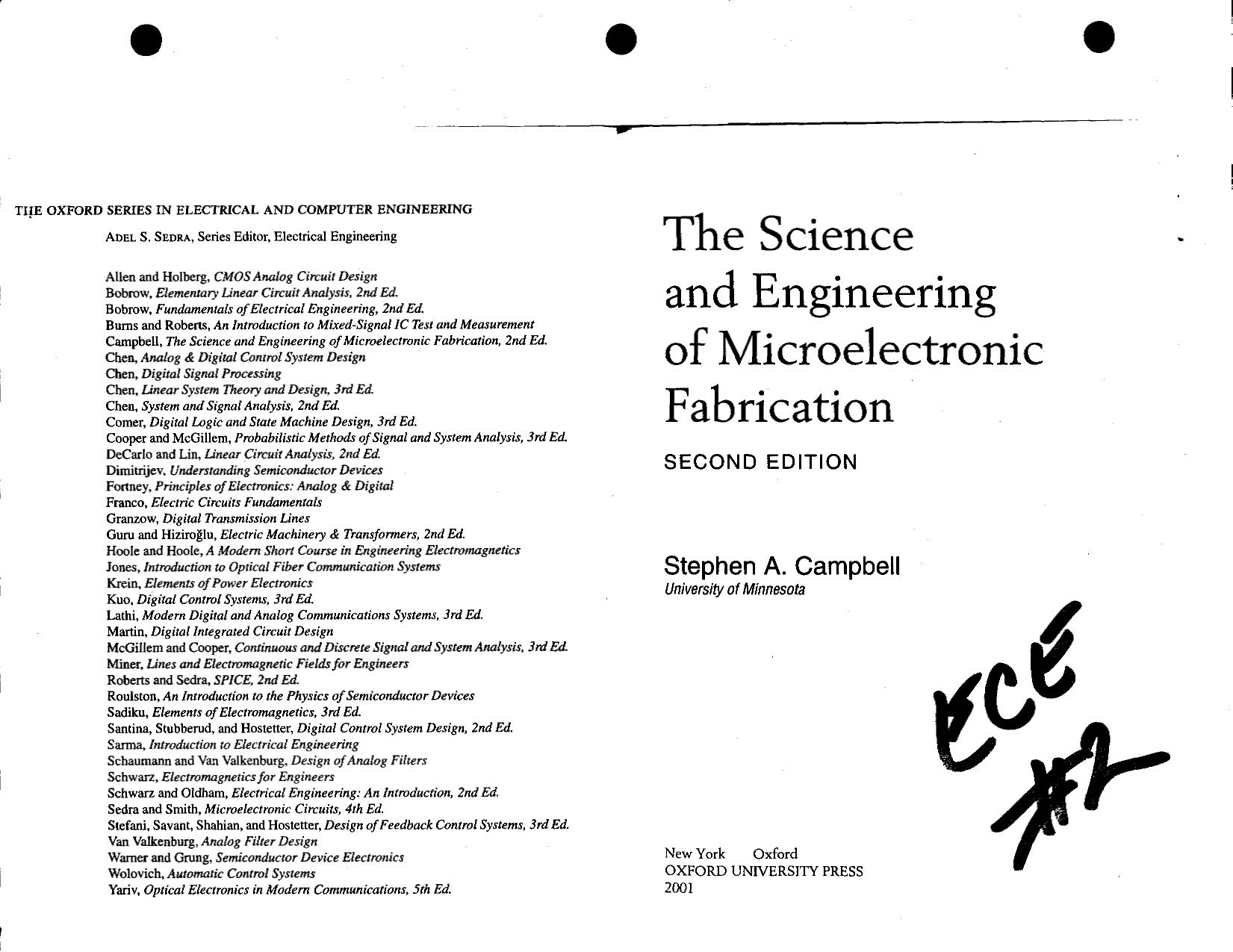 The Science and Engineering of Microelectronic Fabrication by Unknown