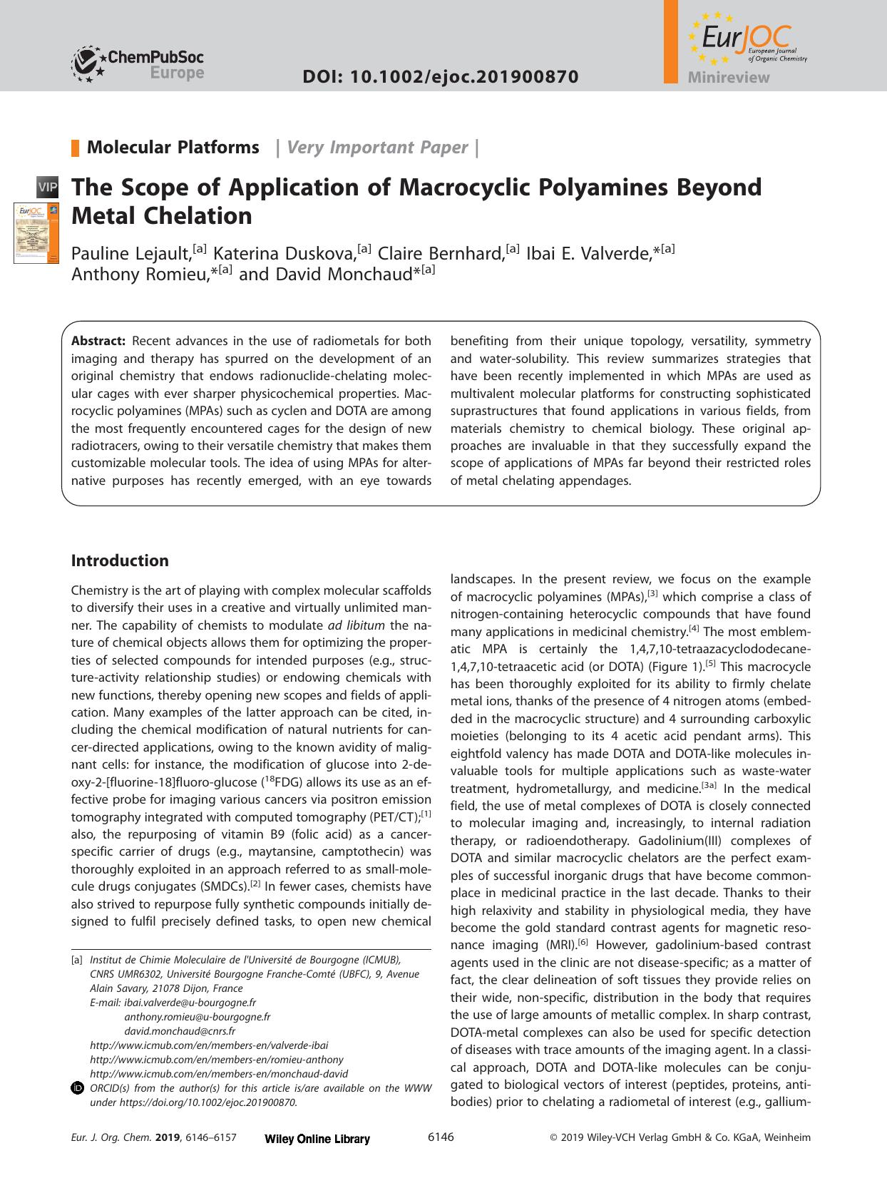 The Scope of Application of Macrocyclic Polyamines Beyond Metal Chelation by Unknown