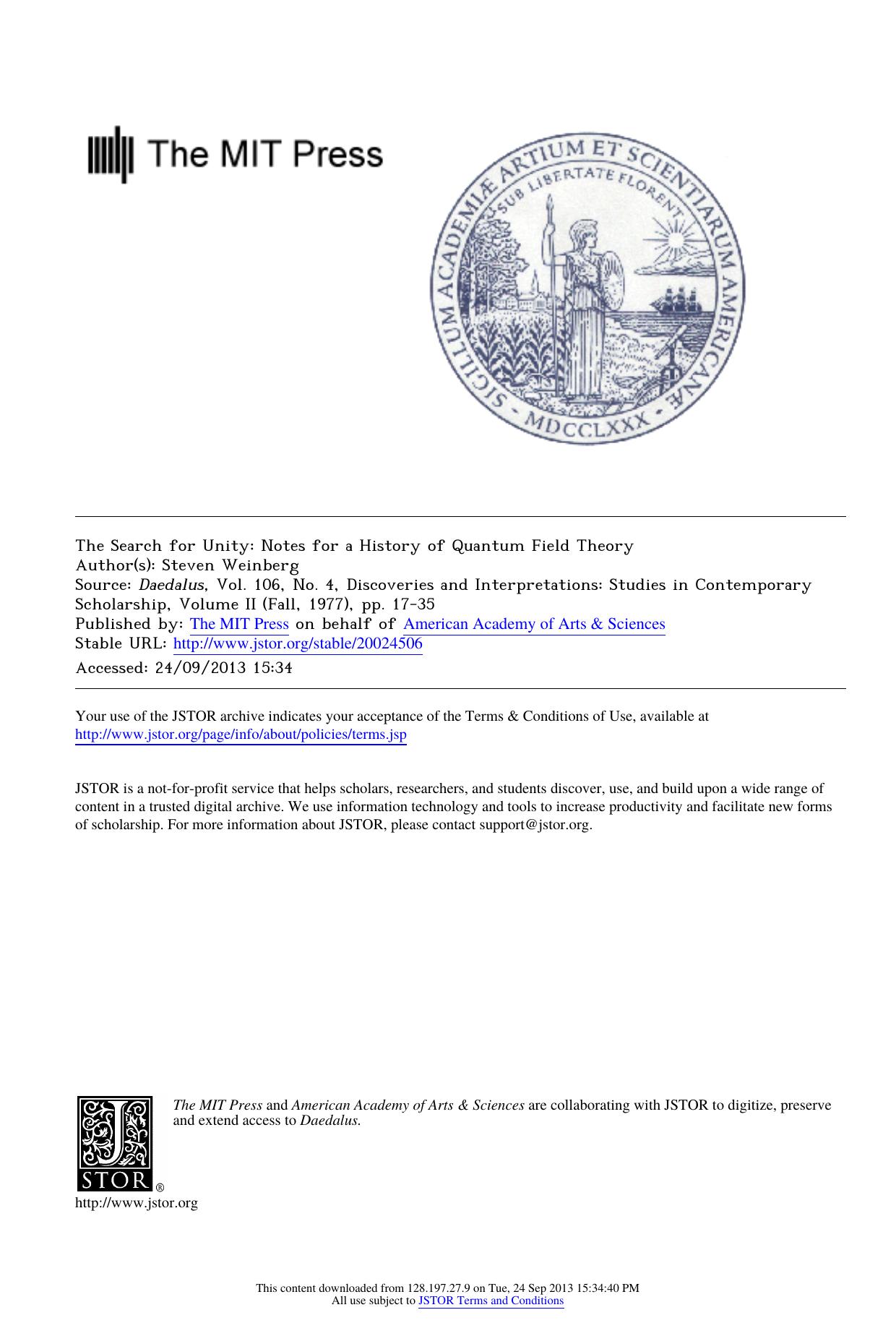 The Search for Unity: Notes for a History of Quantum Field Theory by Unknown