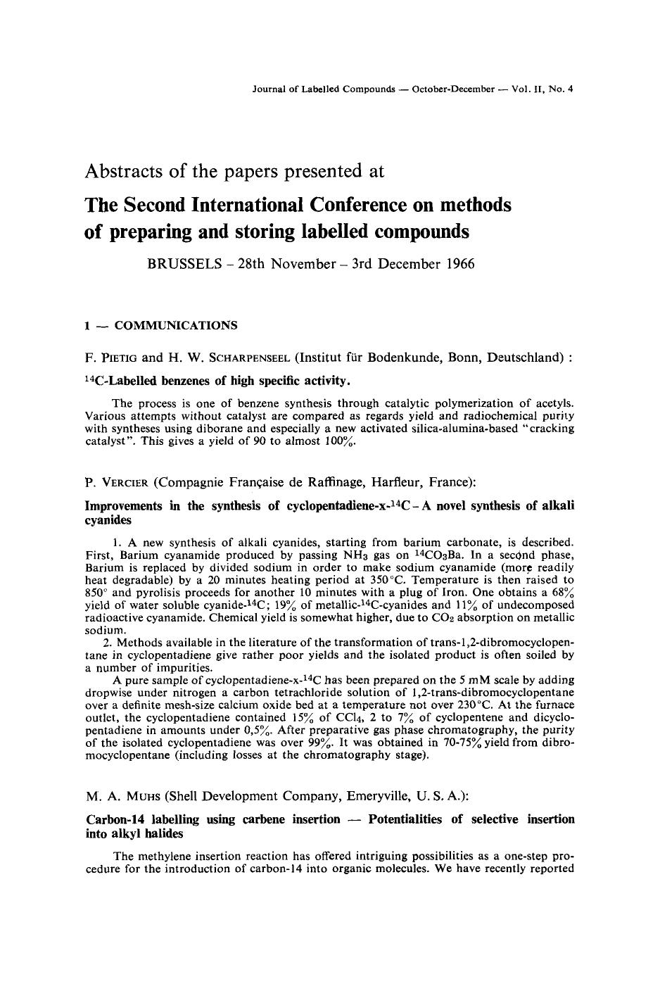 The Second International Conference on methods of preparing and storing labelled compounds by Unknown