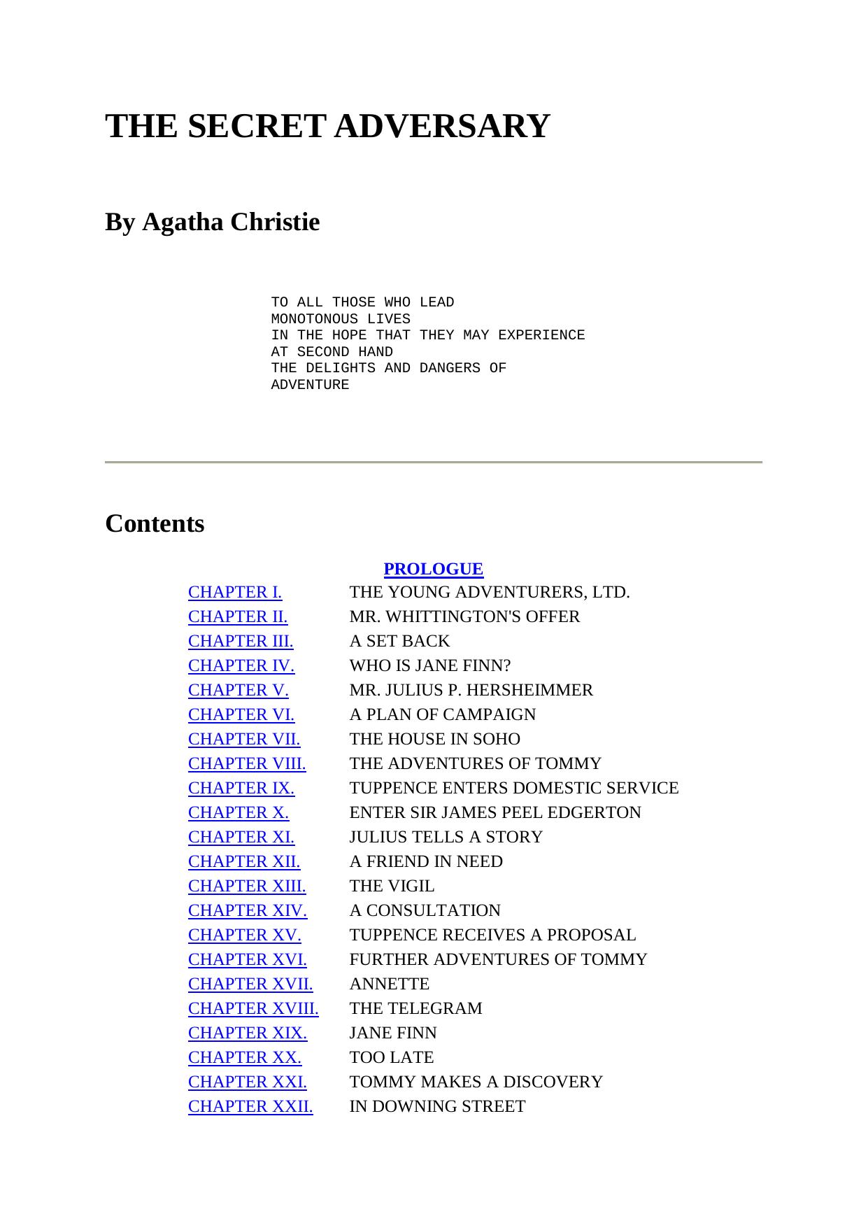 The Secret Adversary by Agatha Christie