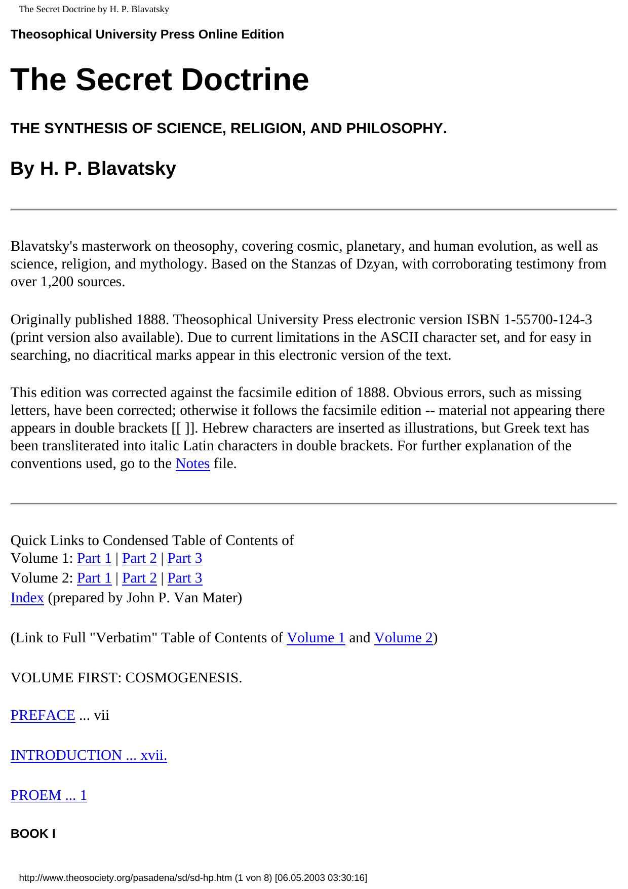 The Secret Doctrine by Blavatsky Helena Petrovna