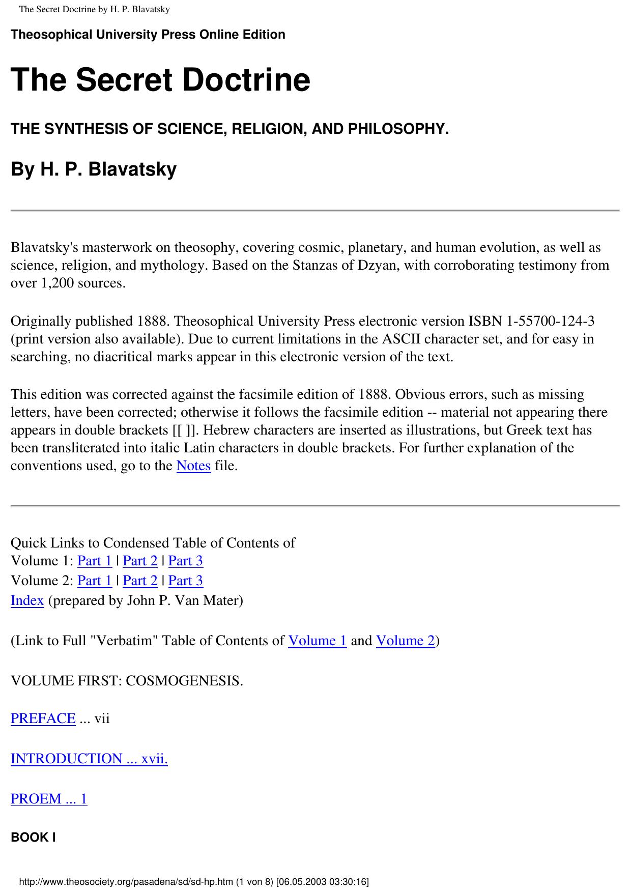 The Secret Doctrine by H. P. Blavatsky