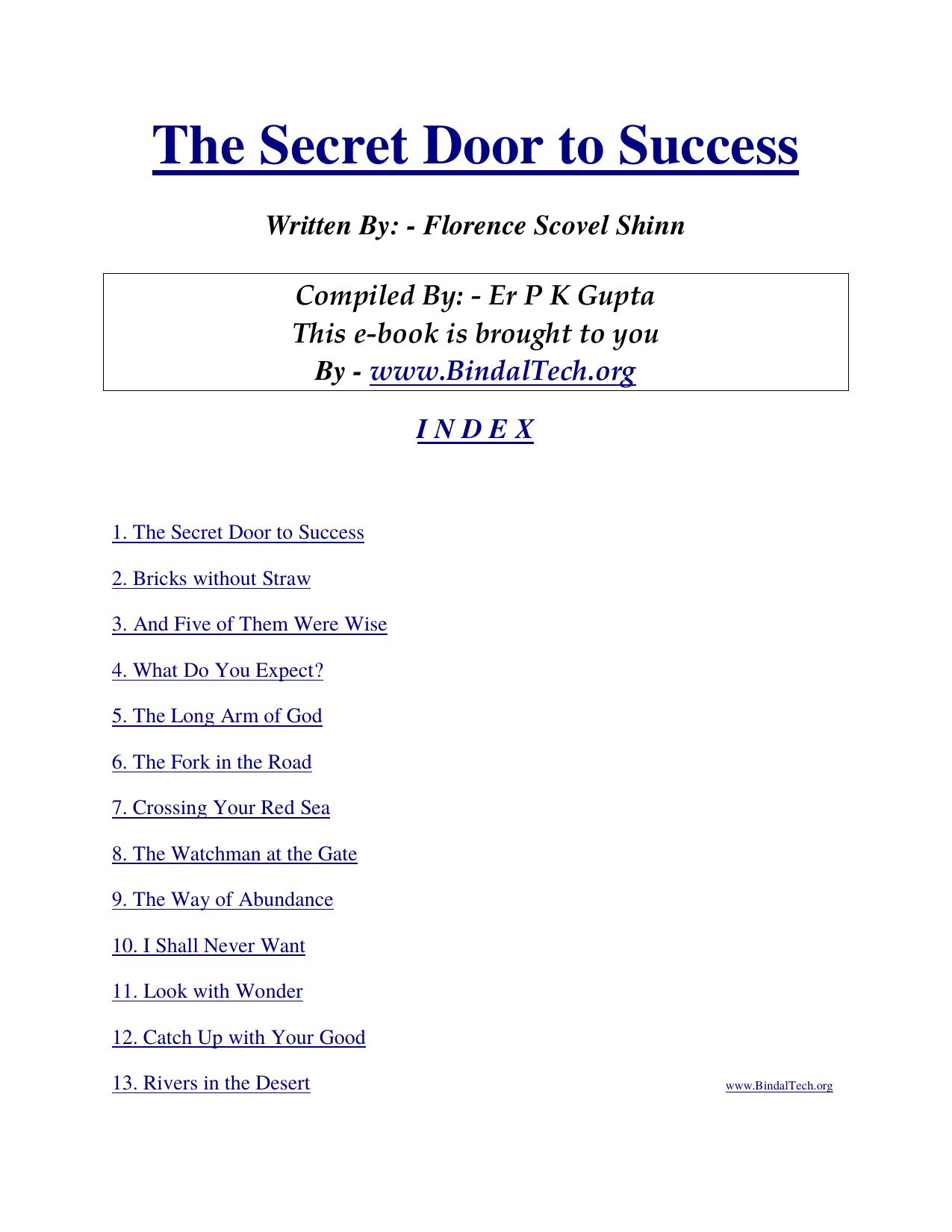 The Secret Door To Success - excerpts - Florence Scovel Shâ by Unknown