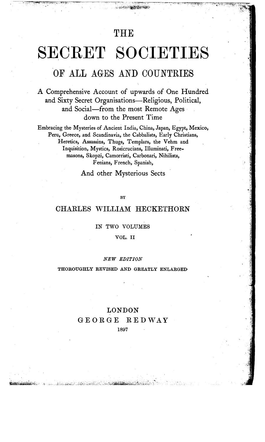 The Secret Societies Of All Ages And Countries-Charles William Heckethorn-Vol2-1897-371pgs-POL by Unknown