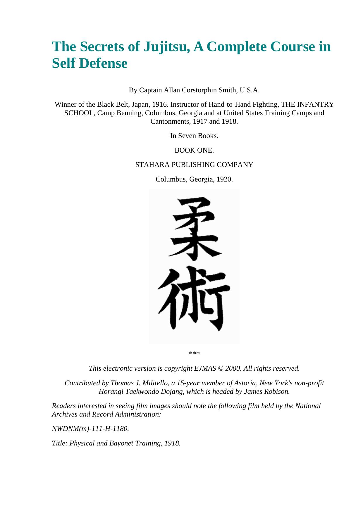 The Secrets of Jujitsu by Allan Corstorphin Smith