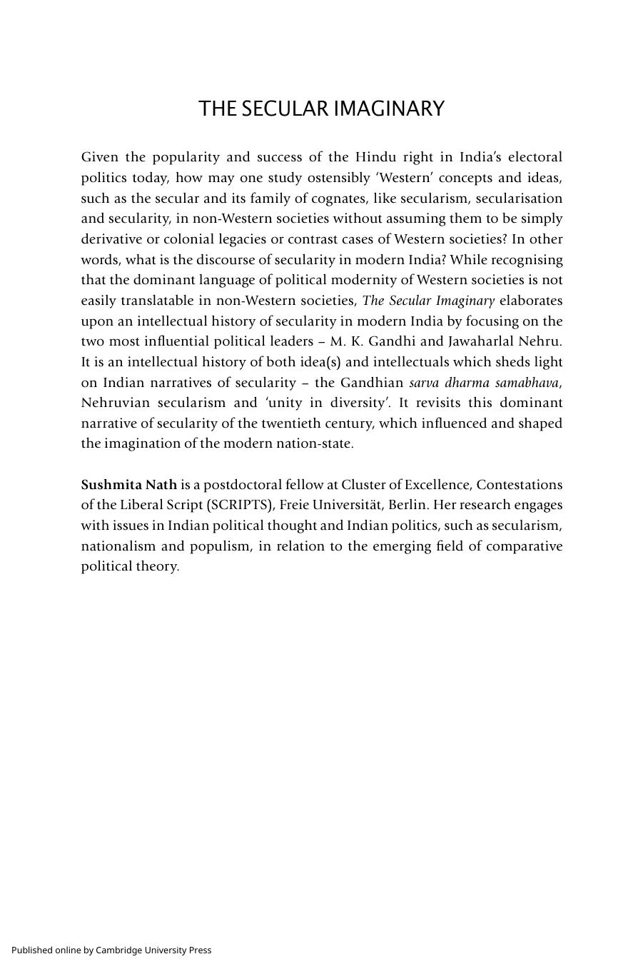 The Secular Imaginary: Gandhi, Nehru and the Idea(s) of India by Sushmita Nath