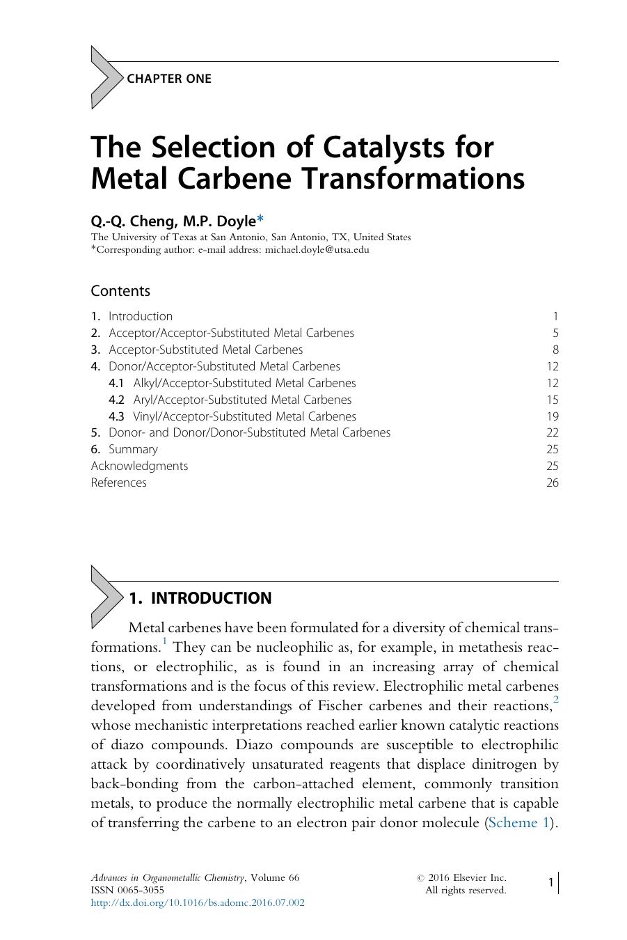 The Selection of Catalysts for Metal Carbene Transformations by Q.-Q. Cheng & M.P. Doyle