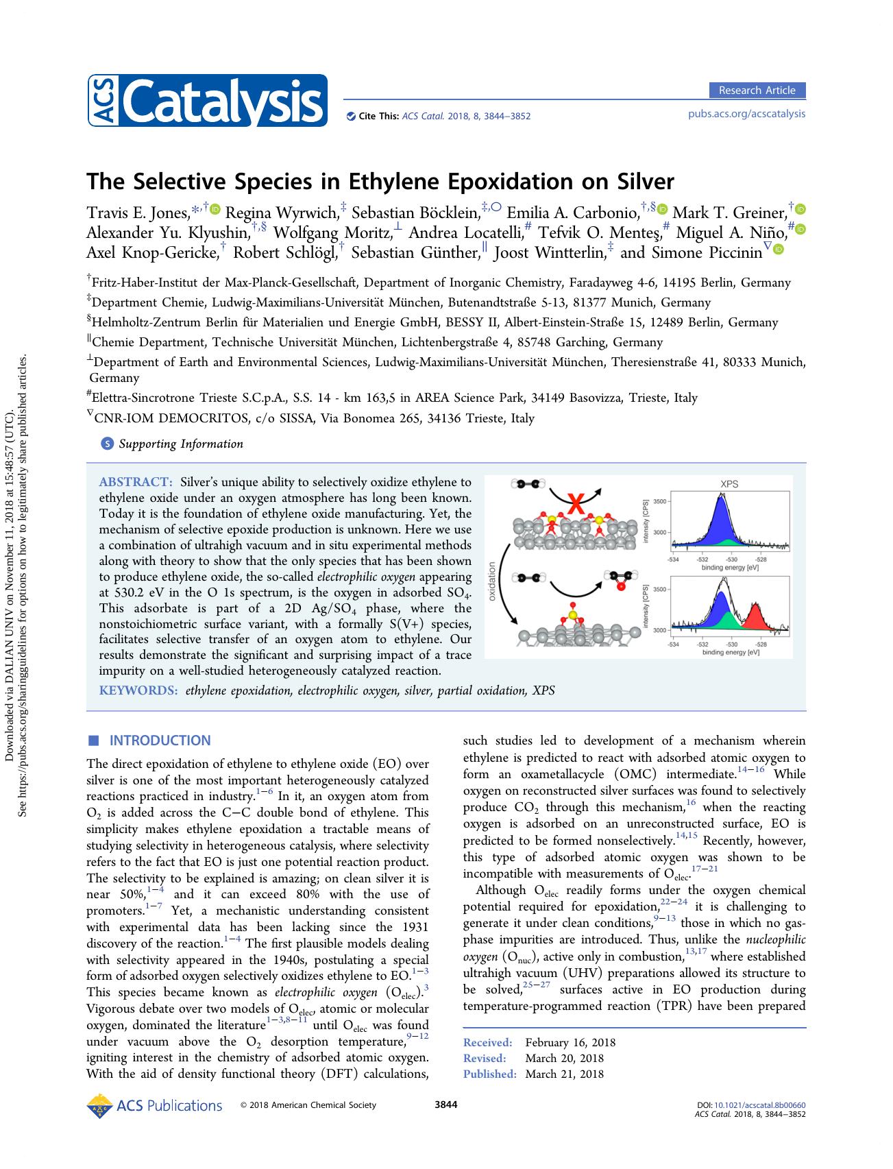 The Selective Species in Ethylene Epoxidation on Silver by unknow