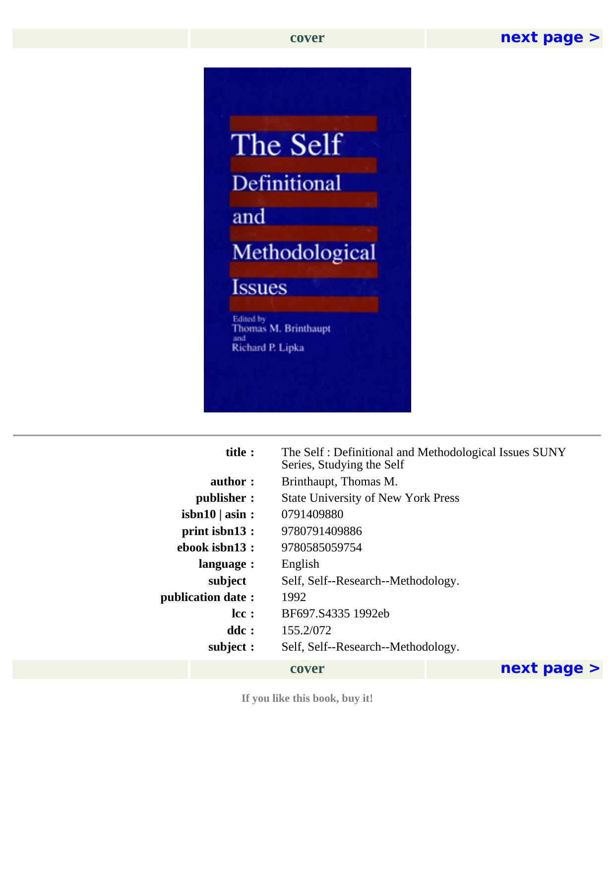 The Self: Definitional and Methodological Issues by Thomas M. Brinthaupt Richard P. Lipka