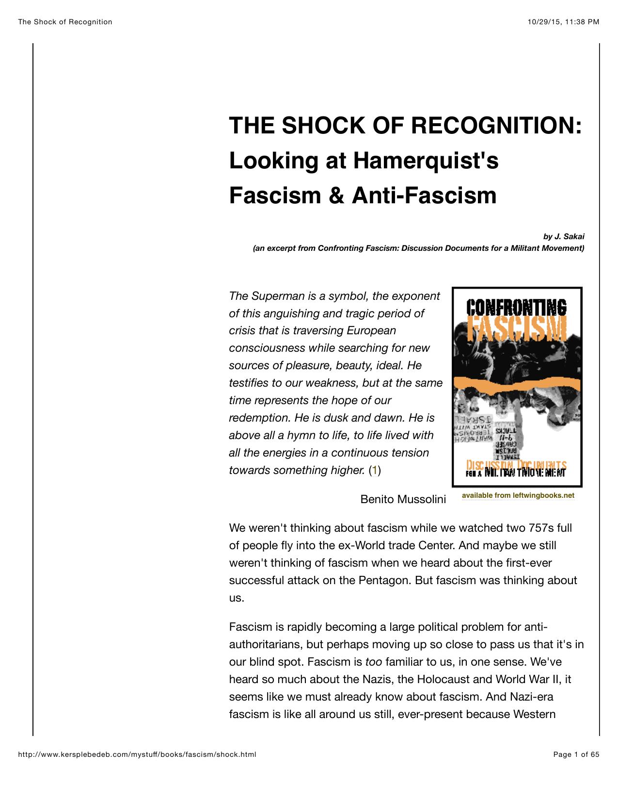 The Shock of Recognition by Fascism & Antifascism
