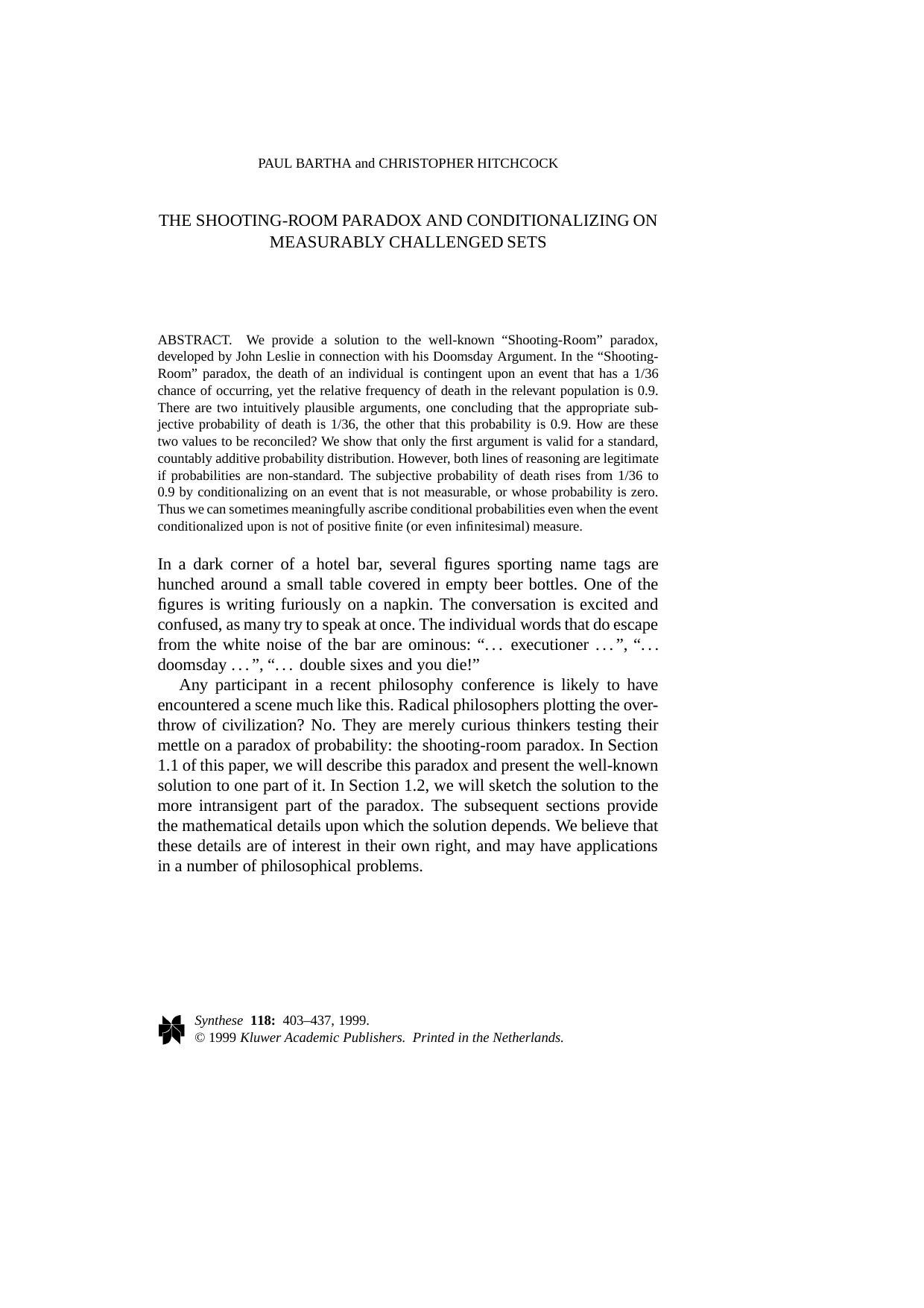 The Shooting-Room Paradox and Conditionalizing on Measurably Challenged Sets by Unknown