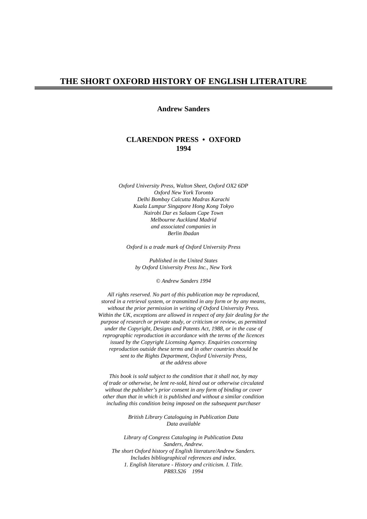 The Short Oxford History of English Literature by Andrew Sanders