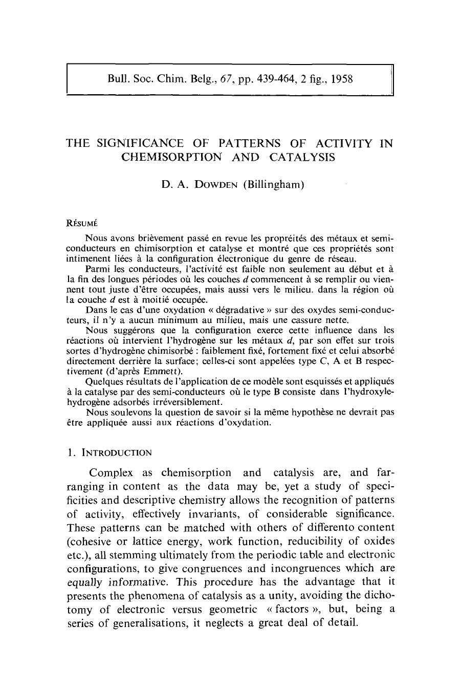 The Significance of Patterns of Activity in Chemisorption and Catalysis by Unknown