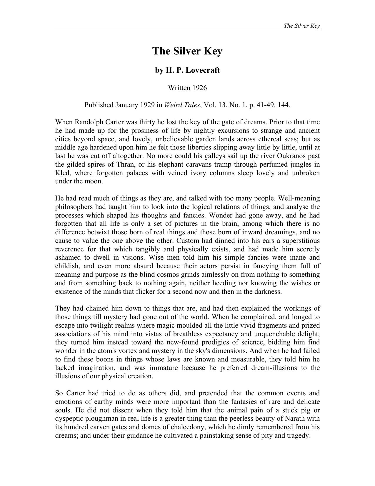 The Silver Key by H. P. Lovecraft