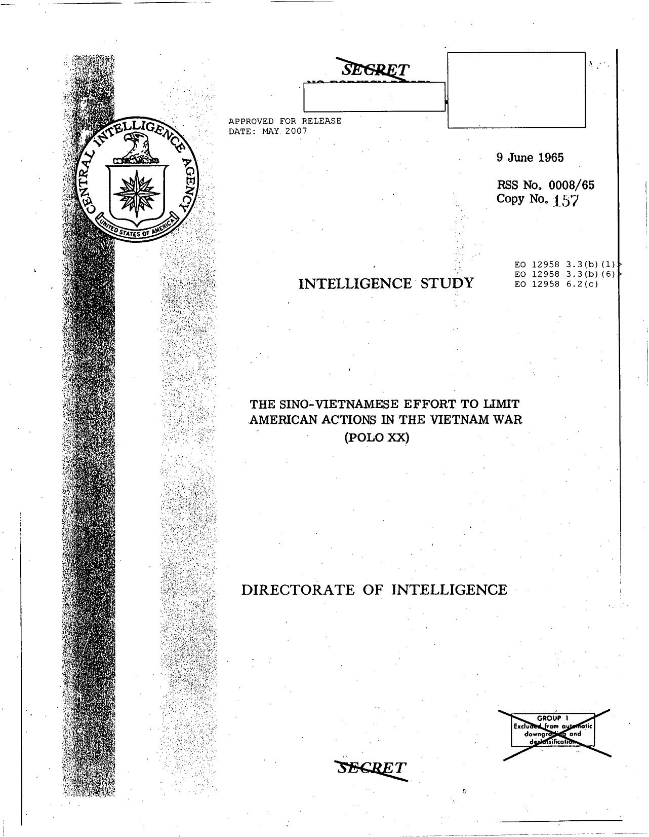 The Sino-Vietnamese Effort to Limit American Actions in the Vietnam War by Unknown