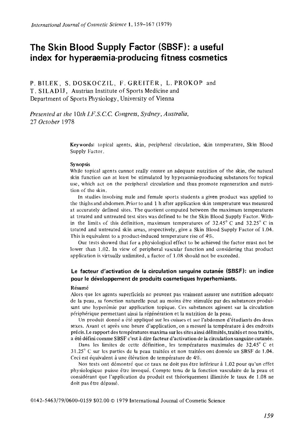 The Skin Blood Supply Factor (SBSF): a useful index for hyperaemia-producing fitness cosmetics by Unknown