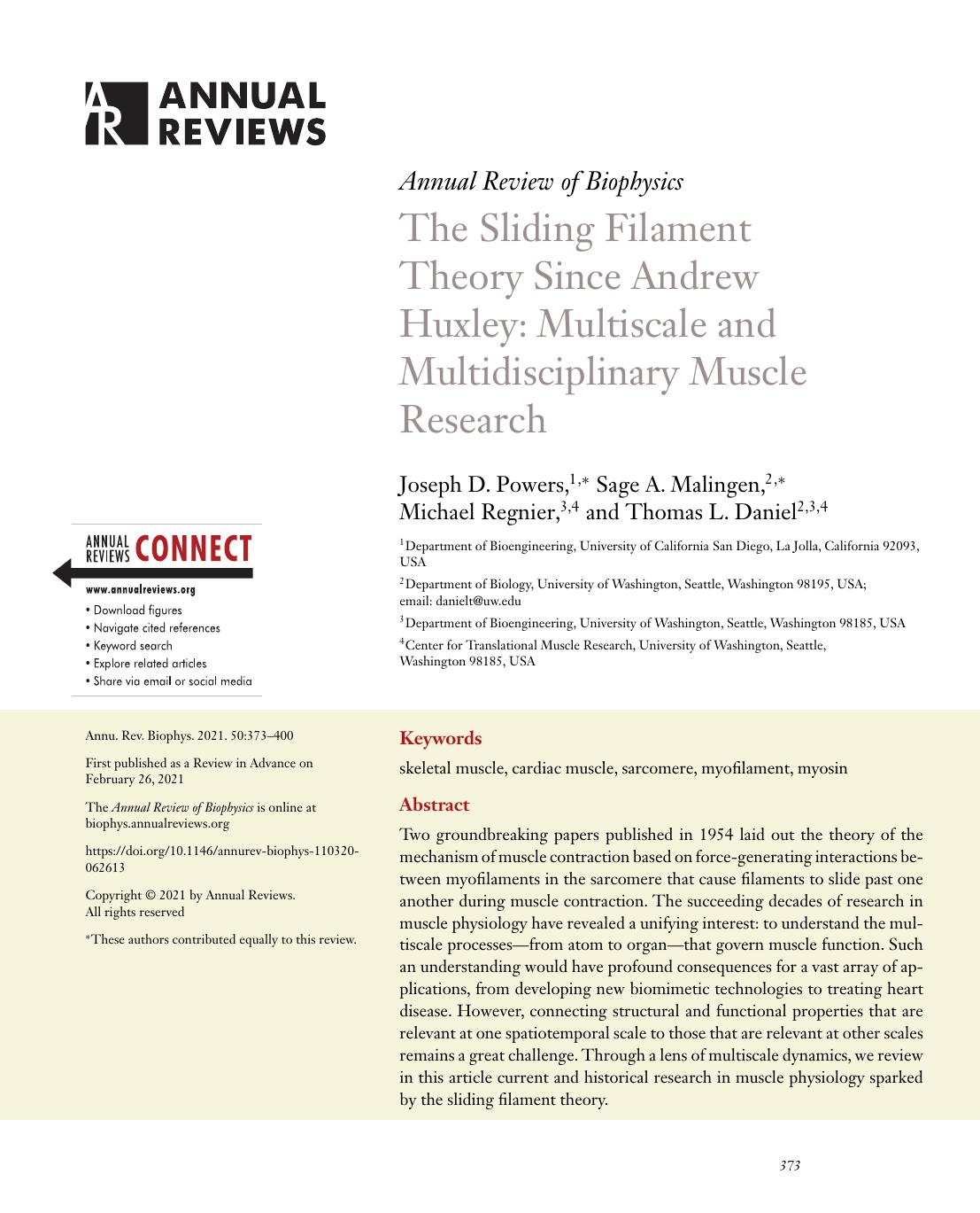 The Sliding Filament Theory Since Andrew Huxley: Multiscale and Multidisciplinary Muscle Research by Joseph D. Powers Sage A. Malingen Michael Regnier Thomas L. Daniel
