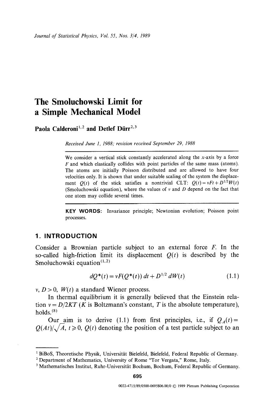 The Smoluchowski limit for a simple mechanical model by Unknown
