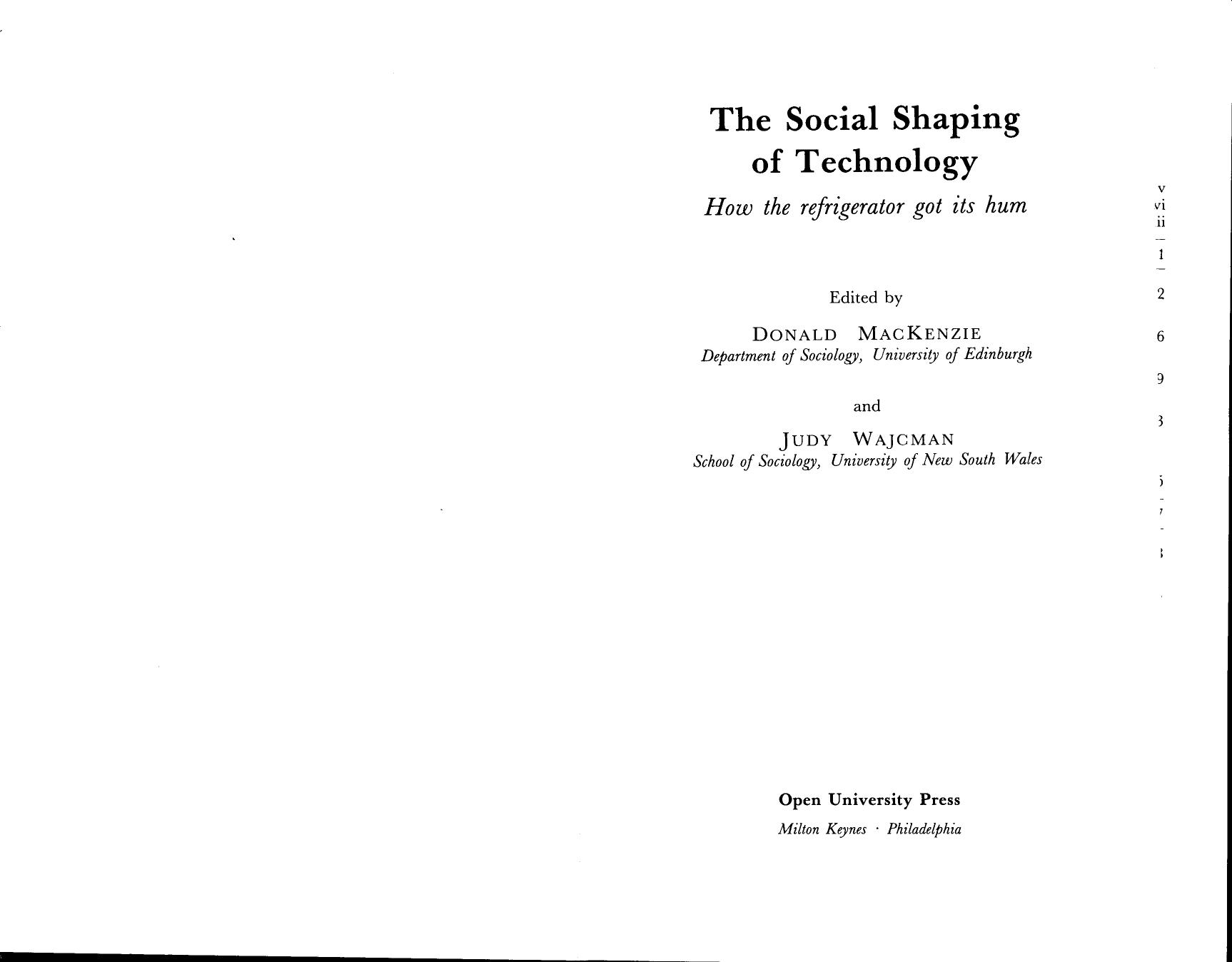 The Social Shaping Of Technology: How The Refrigerator Got Its Hum by Donald MacKenzie Judy Wajcman