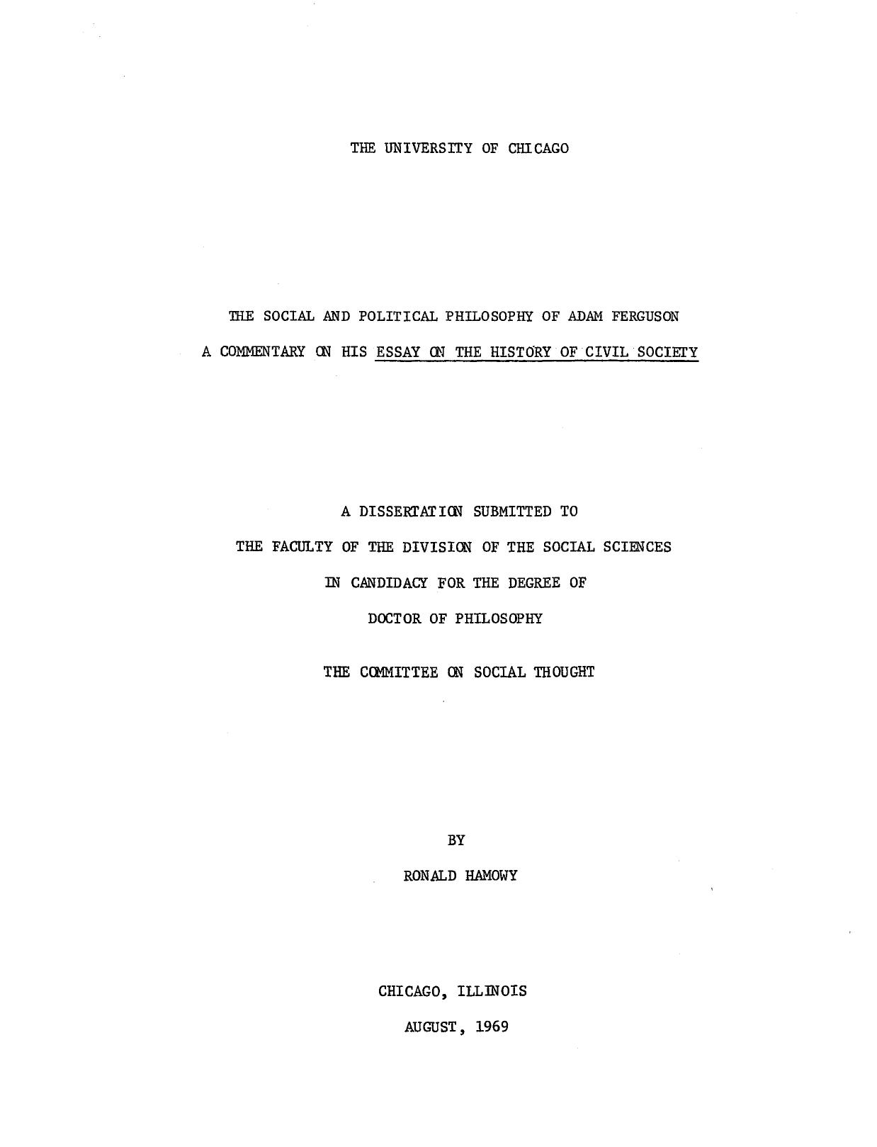 The Social and Political Philosophy of Adam Ferguson by Ronald Hamowy