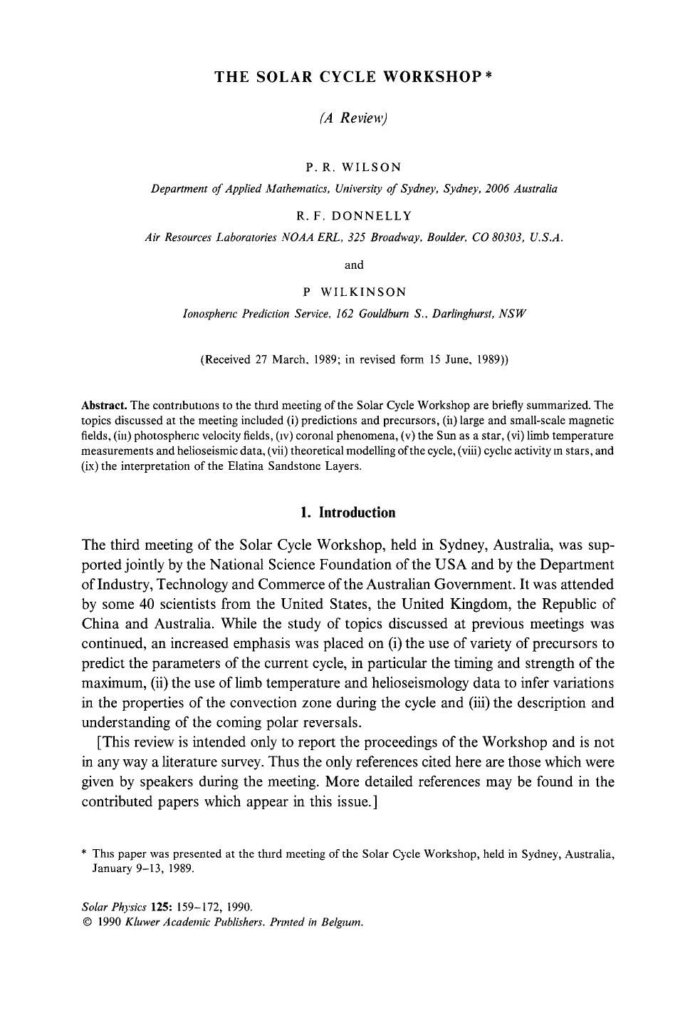 The Solar Cycle Workshop by Unknown