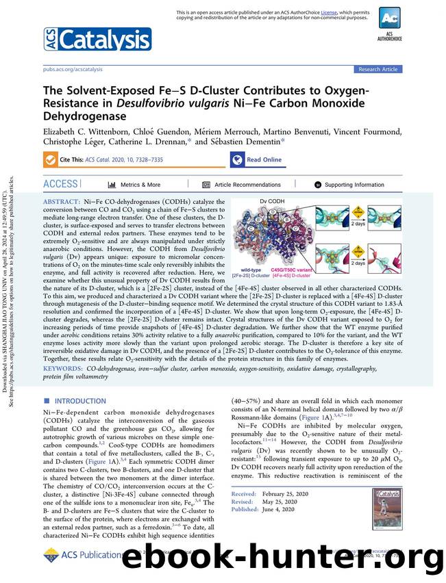 The Solvent-Exposed FeâS D-Cluster Contributes to Oxygen-Resistance in Desulfovibrio vulgaris NiâFe Carbon Monoxide Dehydrogenase by unknow