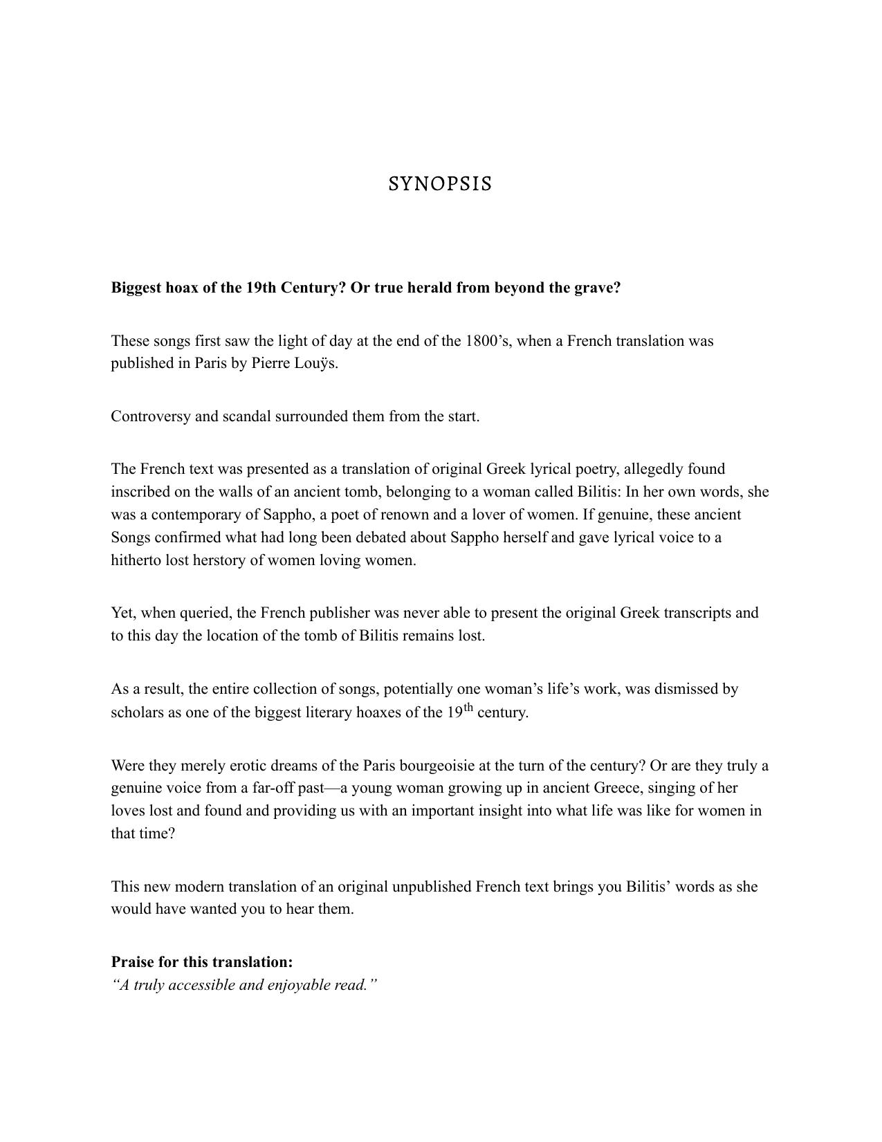 The Songs of Bilitis: A Modern Translation by Bilitis