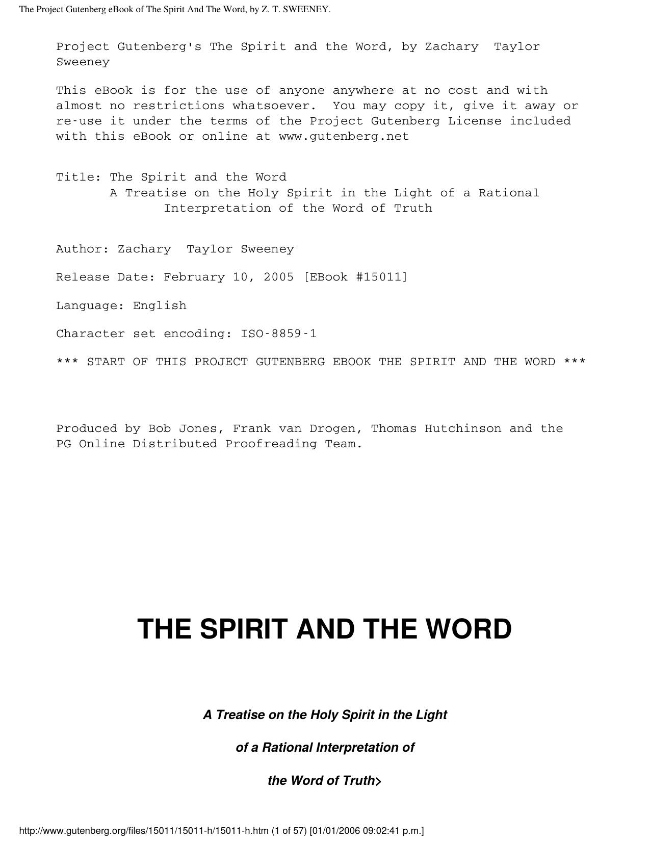 The Spirit And The Word, by Z. T. SWEENEY. by Z. T. Sweeney