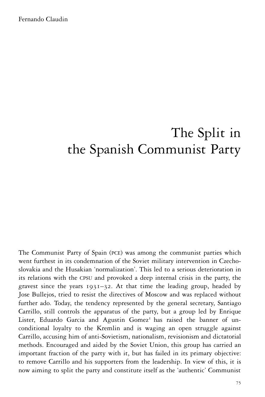 The Split in the Spanish Communist Party by Fernando Claudin