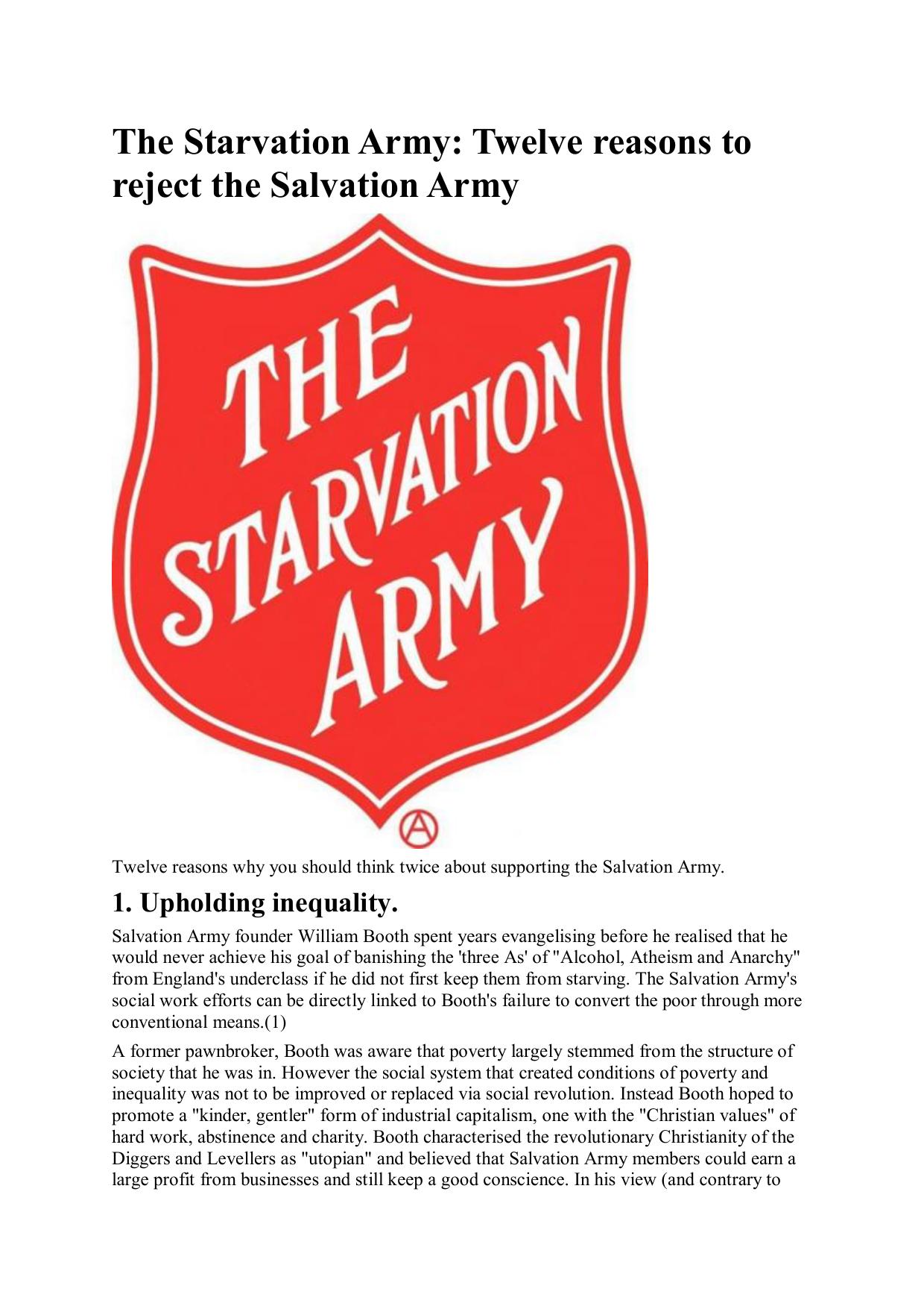 The Starvation Army Twelve reasons to reject the Salvation Army by Unknown