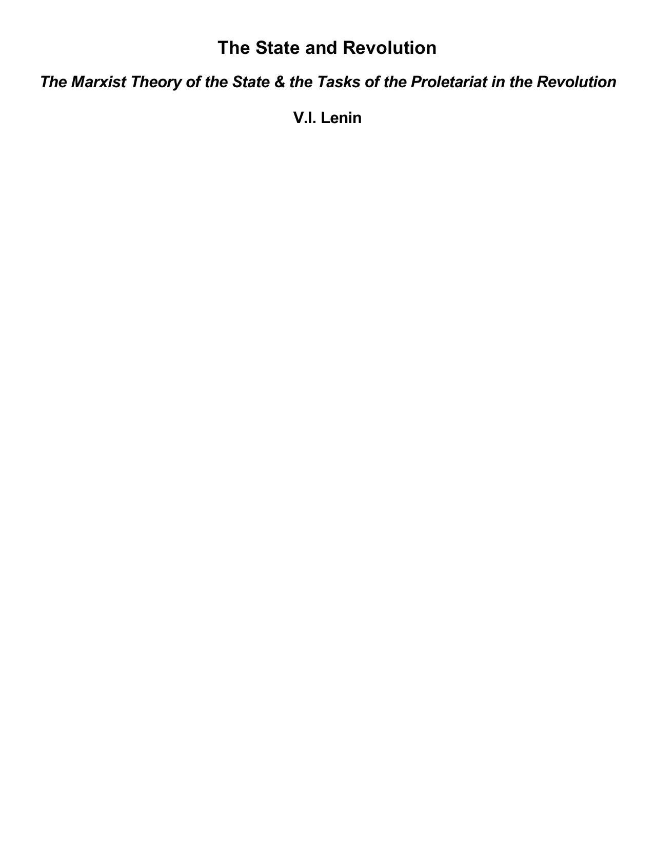 The State And revolution by V I Lenin