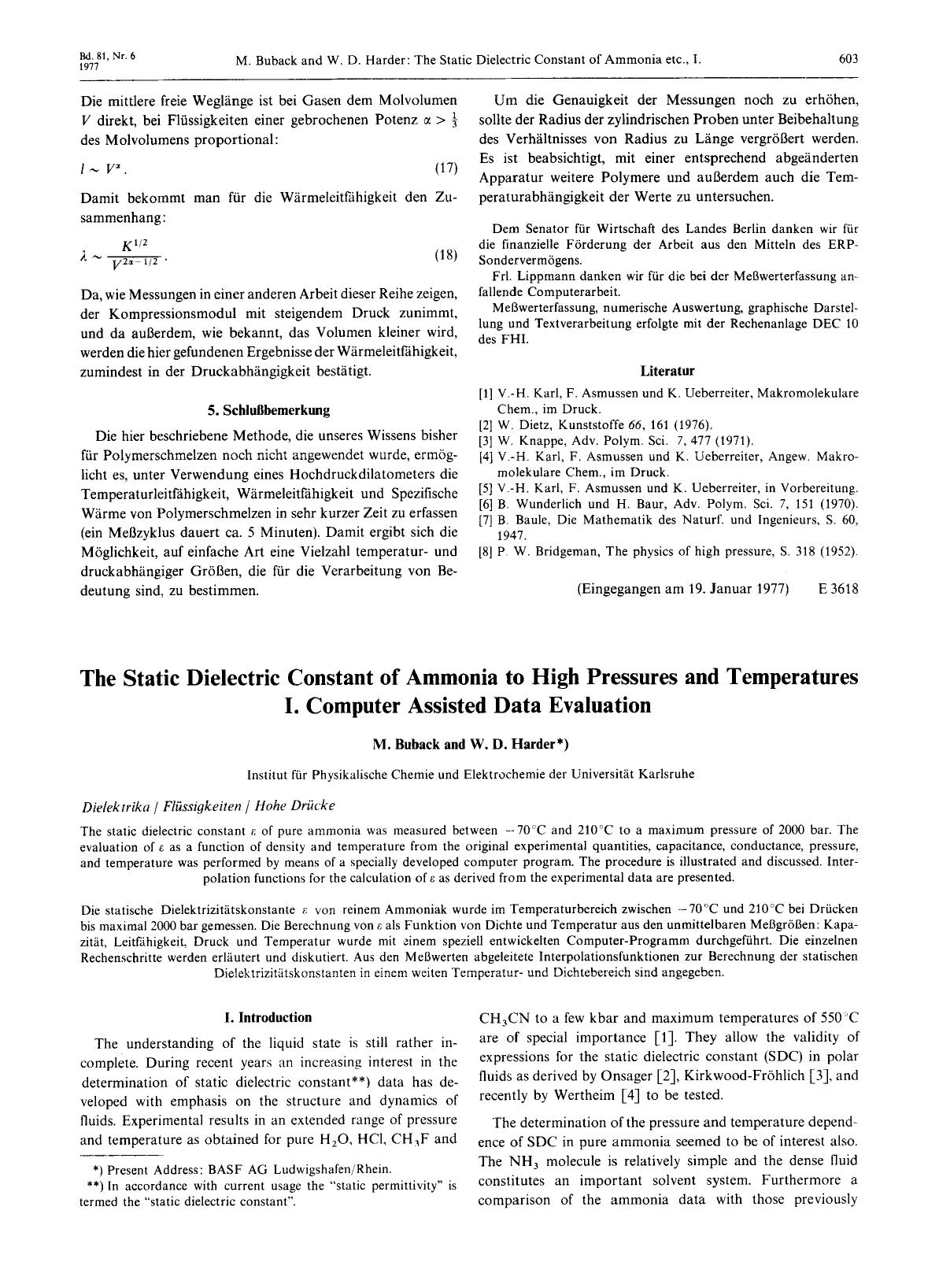 The Static Dielectric Constant of Ammonia to High Pressures and Temperatures: I. Computer Assisted Data Evaluation by Unknown