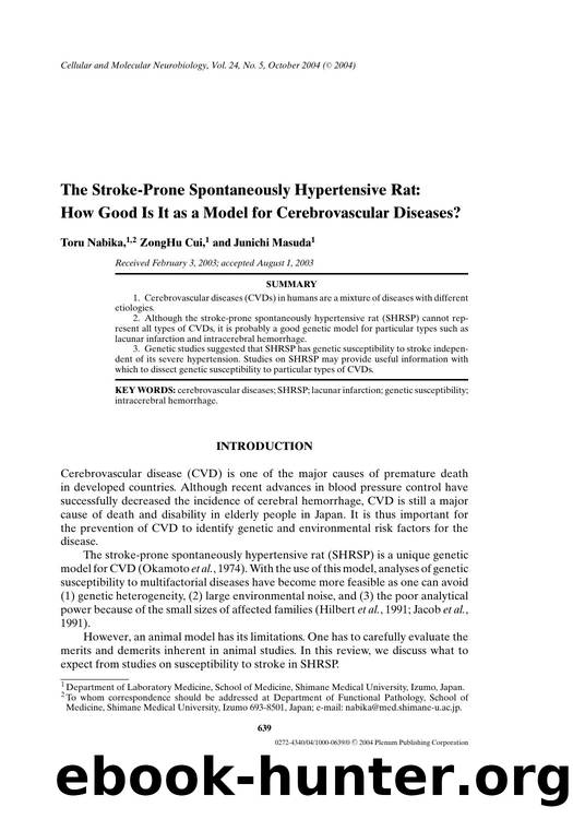 The Stroke-Prone Spontaneously Hypertensive Rat: How Good Is It as a Model for Cerebrovascular Diseases? by Unknown