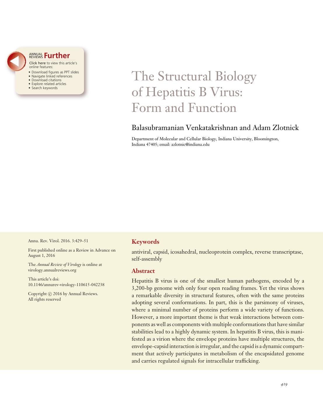 The Structural Biology of Hepatitis B Virus: Form and Function by Balasubramanian Venkatakrishnan and Adam Zlotnick