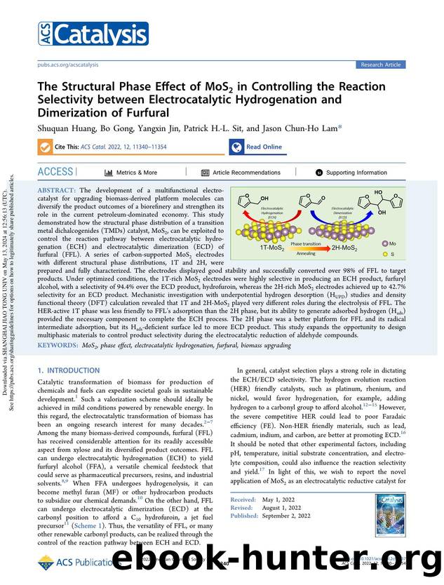 The Structural Phase Effect of MoS2 in Controlling the Reaction Selectivity between Electrocatalytic Hydrogenation and Dimerization of Furfural by Shuquan Huang Bo Gong Yangxin Jin Patrick H.-L. Sit & Jason Chun-Ho Lam